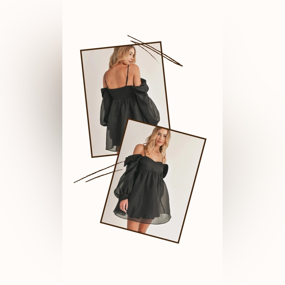 Black Bubble Off-Shoulder Long Sleeve Mini Dress